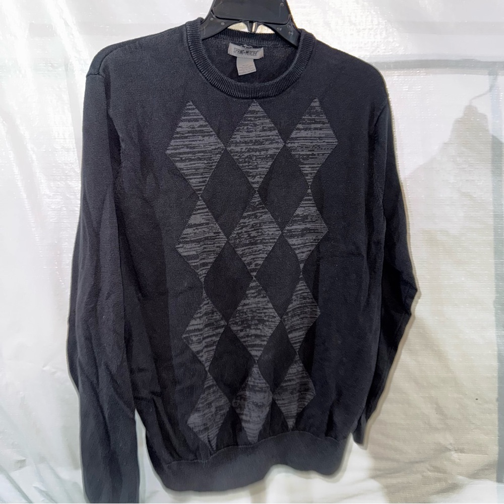 Men's Black Argyle Crewneck Sweater